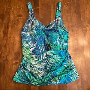 LL Bean 12 Tankini Top Swimming Palm Leaf Tropical Beach Resort UPF 40 Slimming